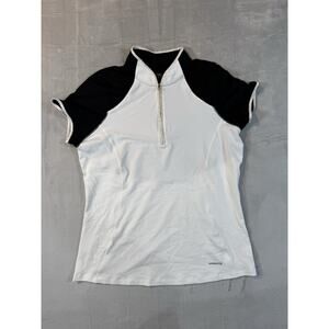Annika Cutter & Buck Women’s Golf Polo Shirt L White Black DryTec 50+ Zip Neck